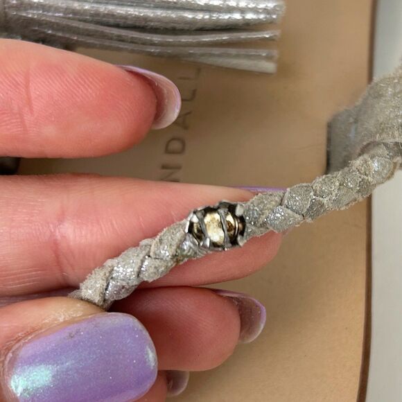 LOEFFLER RANDALL Bo Crystal Embellished Braided Ankle Tie Sandals Metallic Sz 8 - Picture 14 of 14